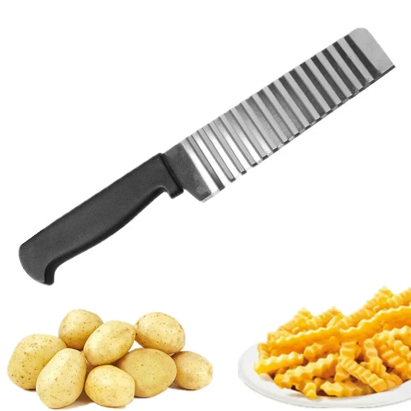 Description Picture 5 of itemStainless Steel Potato Chip Slicer Dough Vegetable Fruit Crinkle Wavy Slicer Knife Potato Cutter Chopper French Fry Maker