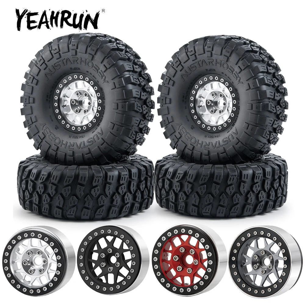 

YEAHRUN 4 шт. 1,9 дюймов Beadlock металлический сплав колесные диски + резиновые шины Набор для Axial SCX10 II D90 TRX-4 1/10 радиоуправляемая модель гусеничного автомобиля
