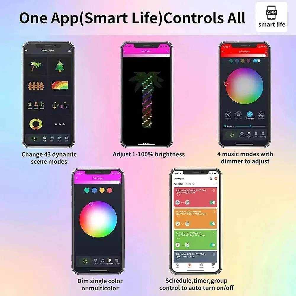 와이파이 BLE 글로브 요정 조명, 야외 RGB 화환 페스툰 파티 정원 웨딩 장식, LED 스트링 조명, 알렉사 구글 보이스, 33 전구