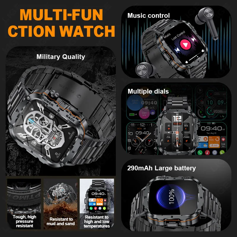 LIGE Smart Watch 1.95" Display Waterproof Bluetooth Call Sport Fitness Smartwatch Blood Pressure Sleep Monitor For Android IOS