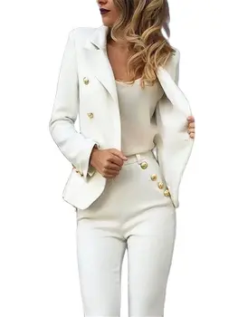 White Slim Fit Pant Suits Jacket+Pants Women Business Suits Blazer Formal Ladies Office Uniform Style Female Trouser PantSuit 1