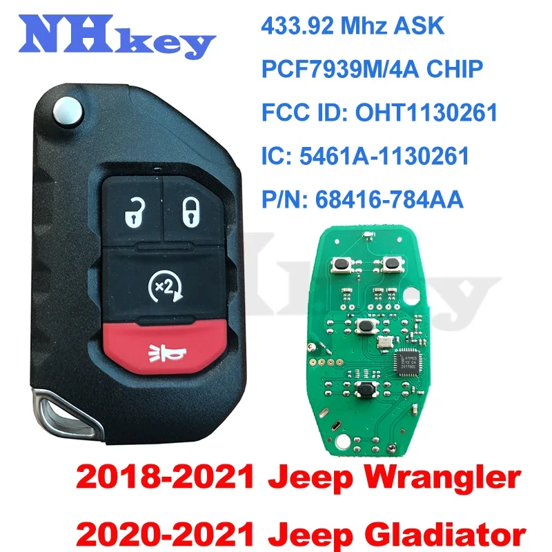 Nhkey  OHT1130261 68416-782AA 3btn keyless Feldobás smare kulcs 433mhz vel OEM PCF7939M Szalmaszál számára 2018 2019 Dzsip Veszekedő 68416-782AA