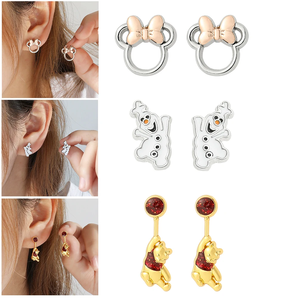 Disney-pendientes de dibujos animados de Winnie the Pooh para mujer niño, aretes colgantes de Metal esmaltado de Minnie, joyería de regalo de Navidad - AliExpress