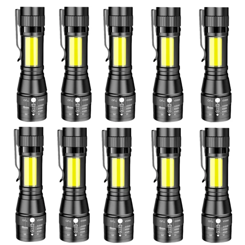 

1-10 шт., светодиодный мини-фонарик XPE + COB с USB-зарядкой
