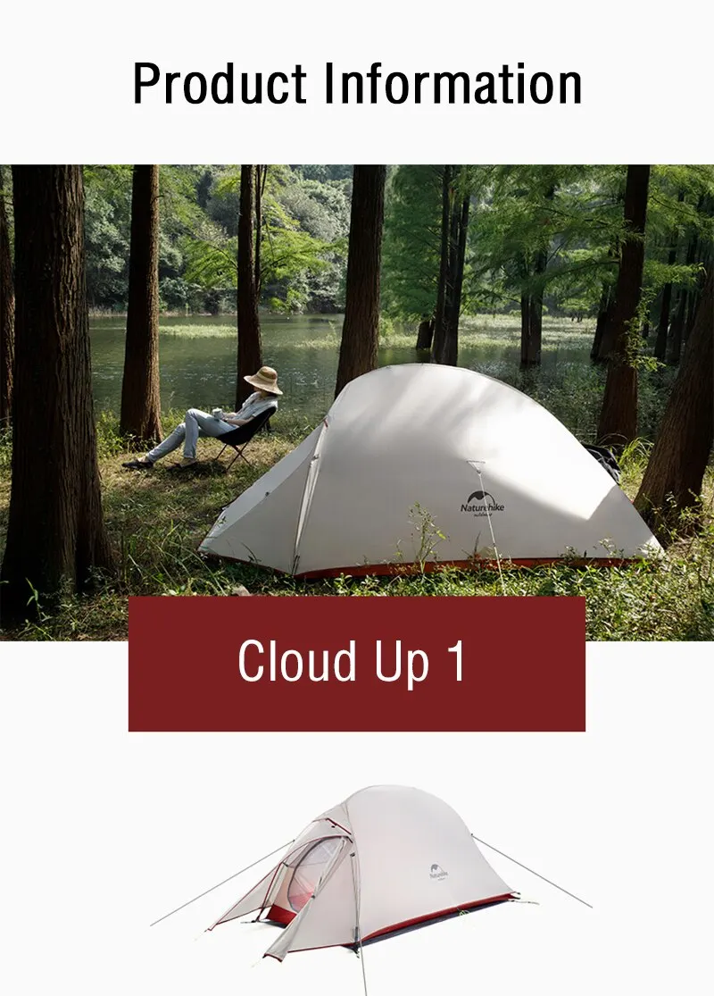 Naturehike Cloud up 1 Persoons Koepeltent Ultralichte Tent Geschikt voor Kamperen en Wandelen (210T Naranja