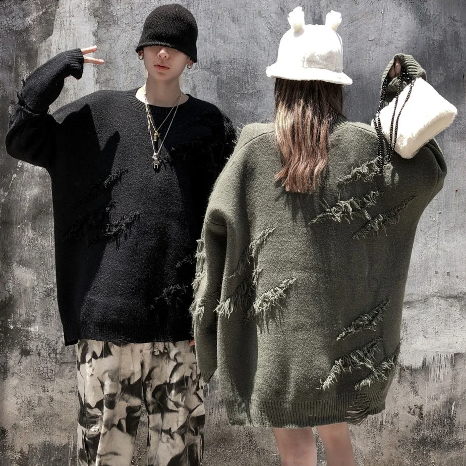 Aelfric Eden Distressed Destroyed Knitted Jumpers Sweater Streetwear 2023 Fashion Casual  Hip Hop Harajuku Pullover Knitwear Top