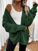 Women's Elegant Solid Color Knitted Cardigan Sweater Fashionable Mid-Length Elegant Top
