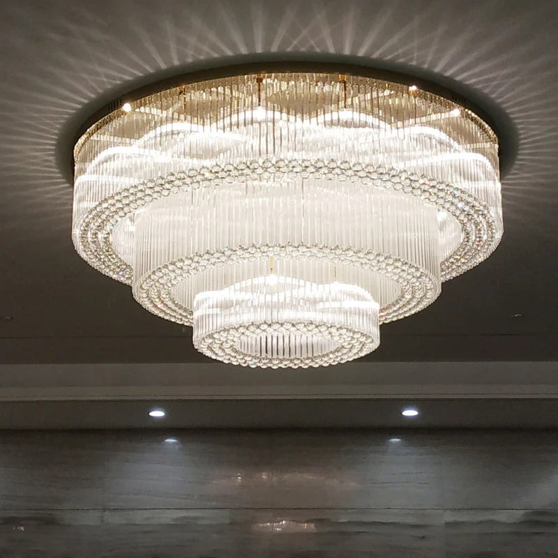 

Large Round Crystal Ceiling Lights Villa Living Room Luxury Ceiling Lamp Hotel Lobby Chandeliers Conference Hal Hanging Pendant
