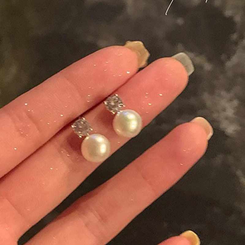 

S925 Silver Needle Exquisite Pearl Sparkling Zirconia Earrings Light Luxury Jewelry For Women'S New Trendy Zircon Super Immortal