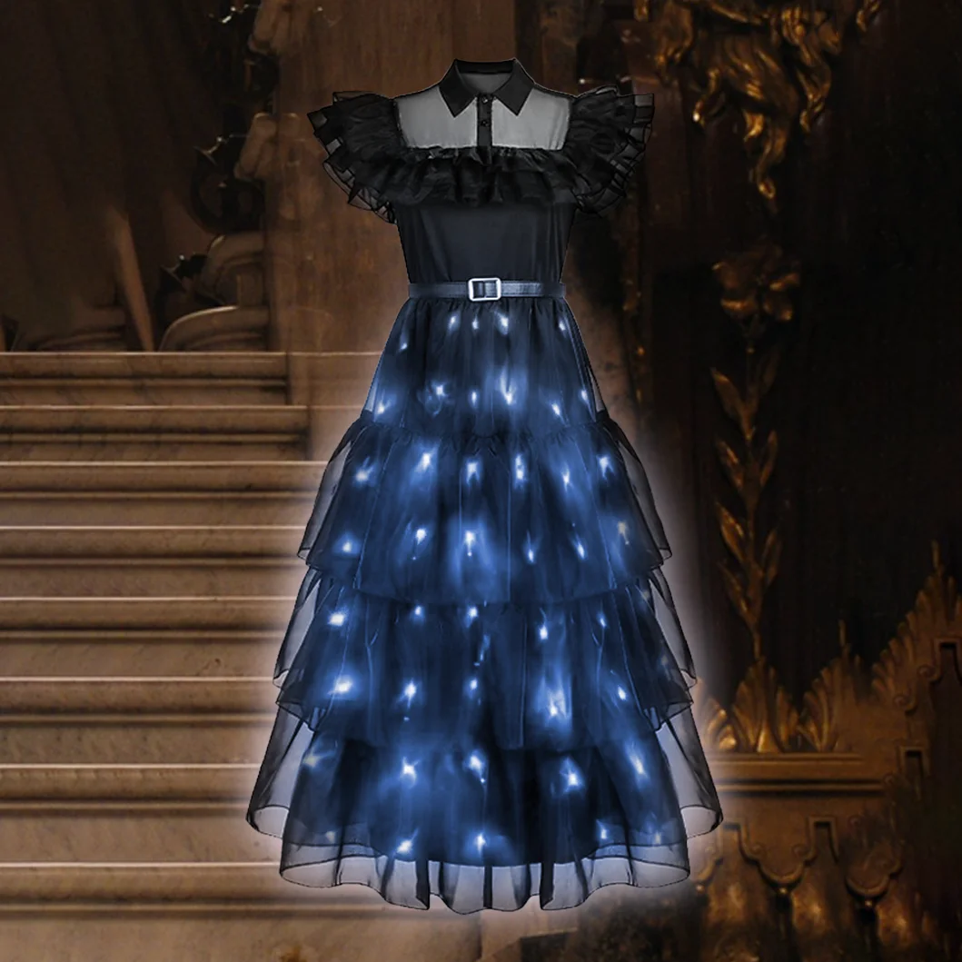 Uporpor – robe princesse cendrillon pour filles, tenue de noël et  d'anniversaire, à lumière LED, Costume Cosplay, bleu, fantaisie, pour  enfants