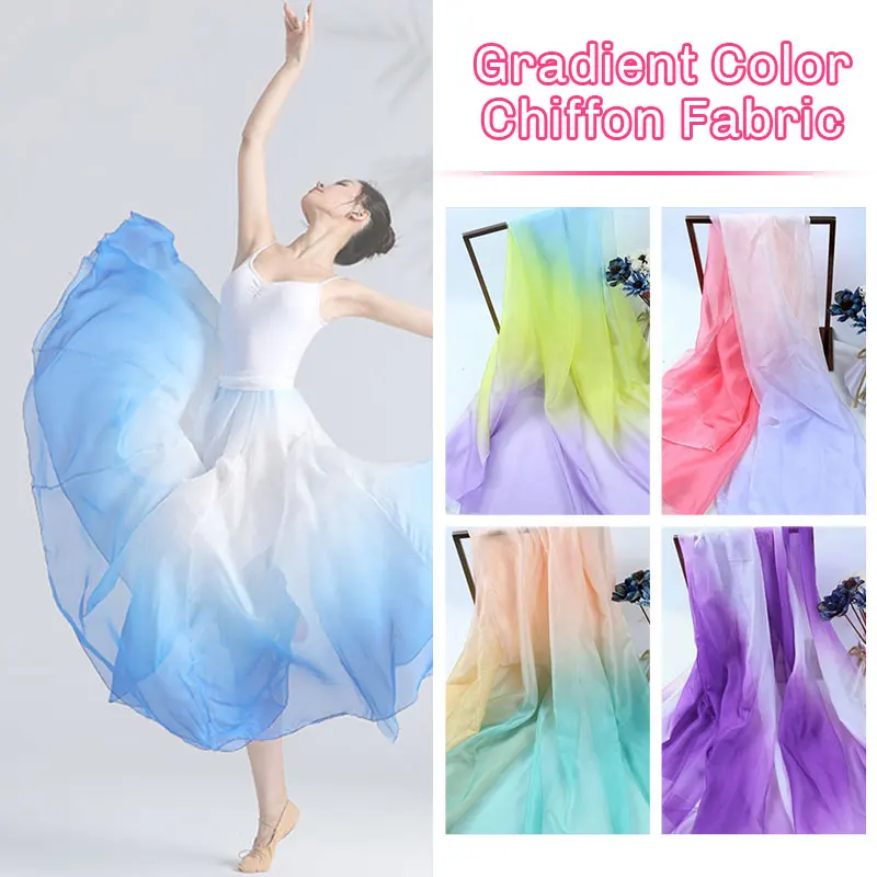 1M Rainbow Gradient Chiffon Fabric Tulle Shading Color Stage Clothing Material Diy Antique Hanfu Wedding Dress Sewing Accessorie