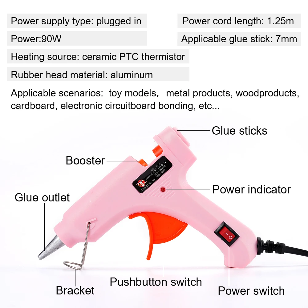 Pistola per colla a caldo da 90W con interruttore per Stick di colla da 7mm Mini adesivo industriale pistola a caldo strumento di riparazione per pistola a temperatura di calore elettrica