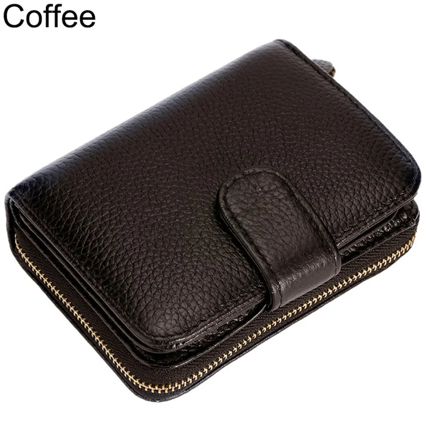 Women RFID Short Zipper Wallet Multifunction Cow Leather Purse Wallet Card Holder Wallet
