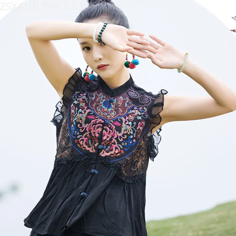 Stile Cinese Casual Tang Suit Gilet Ricamo Tradizionale Donna Gilet Corto Patchwork Retro Moda Femminile Gilet Nazionale