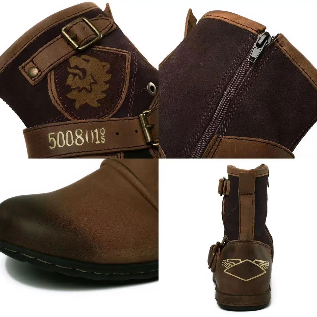 2023 New In Men Boots Luxury Handmade Men Ankle Boots Metal Buckle Zipper Motorcycle Boots Outdoor Plus Size 39-48 Punk Bottines