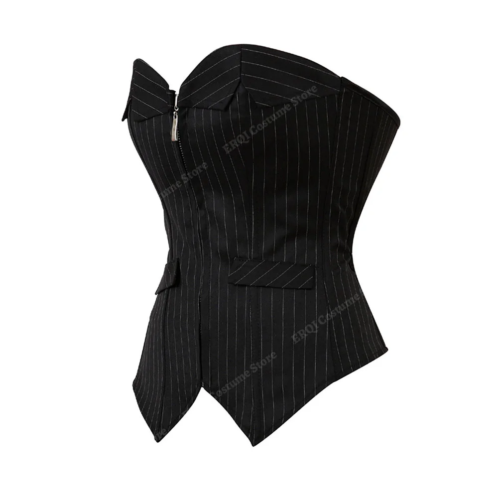 Striped Corset Top Black Strapless Corset Zip Front Elegant Corset Office Lady Cosplay Costume Sexy Corsets for Women Plus Size