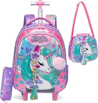 Unicorn Rolling Backpack for Girls Kids Wheeled School Bag Travel Carry on Luggage Cute Gift for Elementary Students Trolley Bag 1