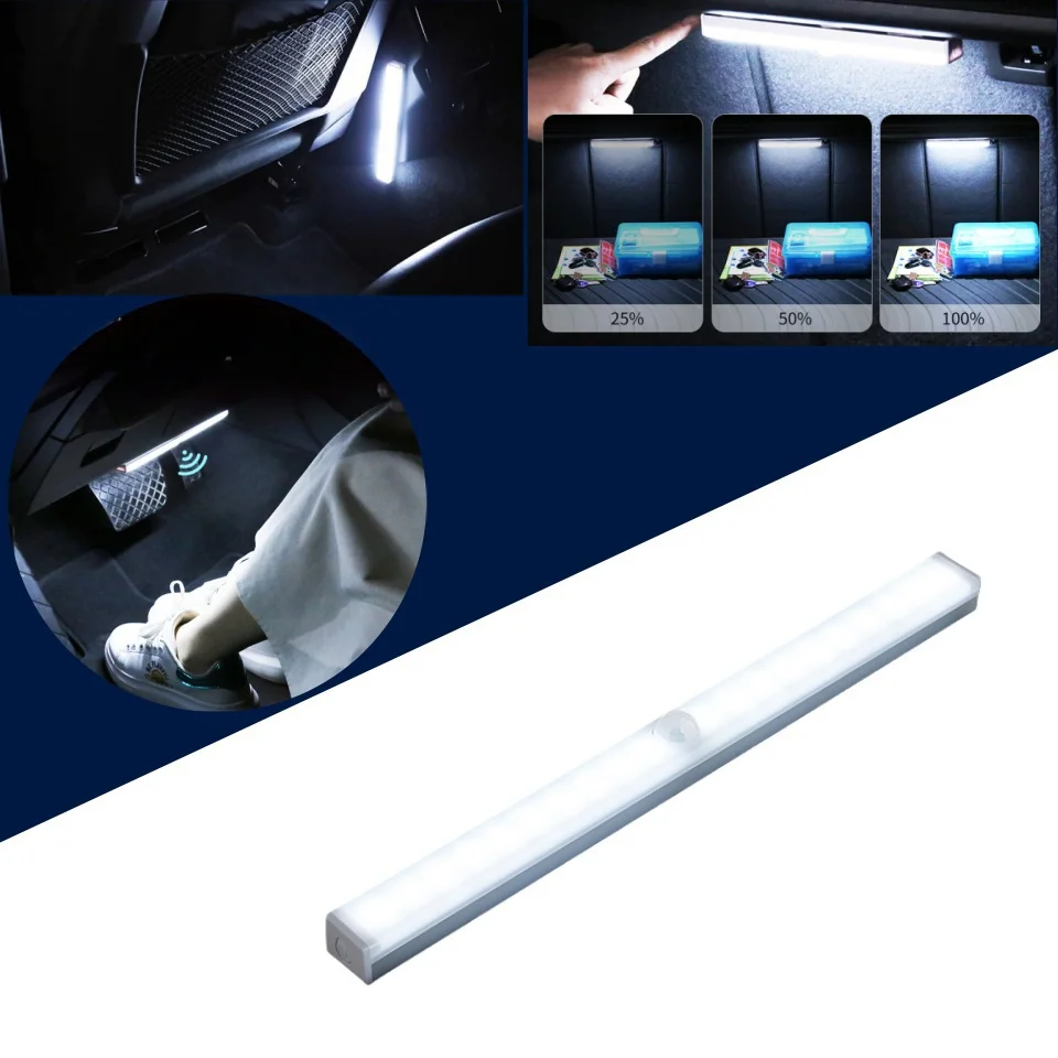 Rechargeable LED Car Lights Wireless Magnetic Mount Auto Motion Induction Ambient Lighting for Auto Hood USB Portable