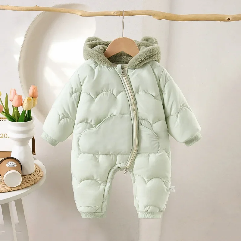 Thickened Fleece Hooded Romper for Baby Boys and Girls