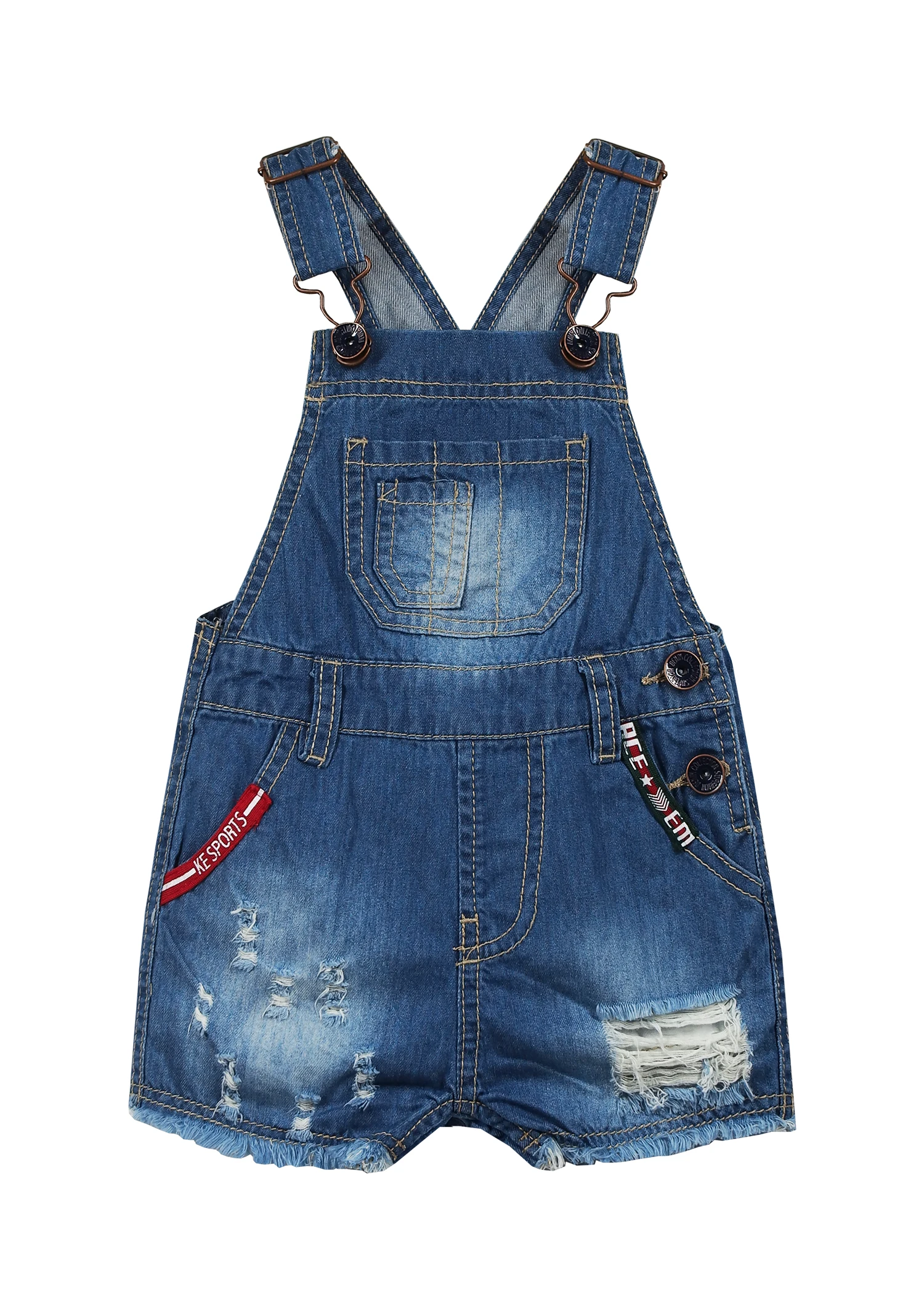 

Kidscool Space Baby & Little Boys Big Bib Pocket Letter Webbing Raw Edge Ripped Fashoin Denim Shortalls