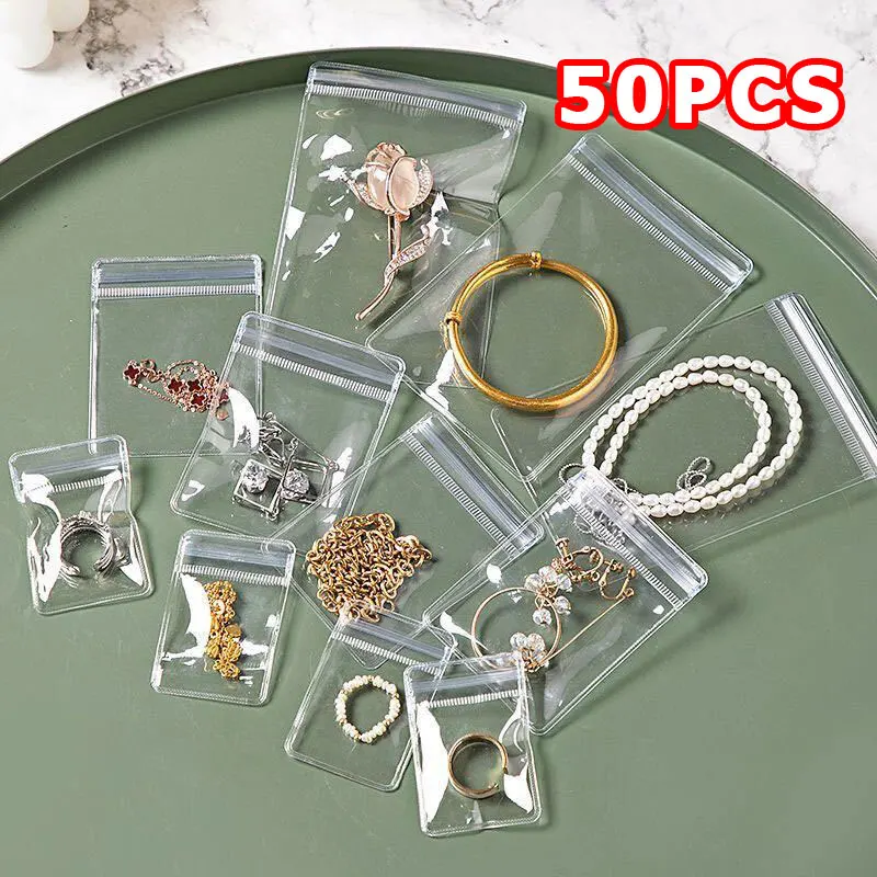 Transparent PVC Jewelry Pouches - Ziplock Travel & Display Bags (50-Pack)
