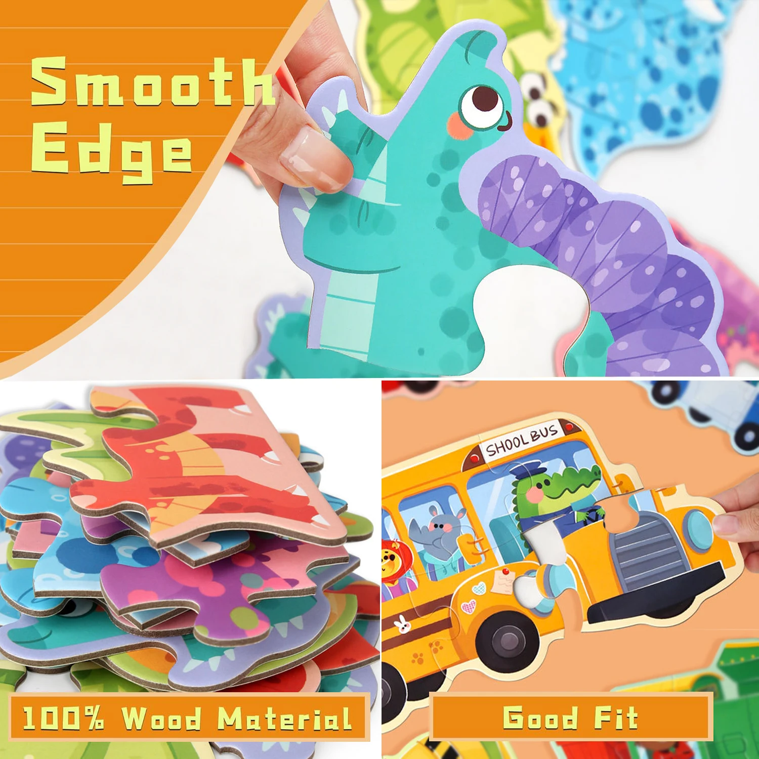Wooden Cartoon Animal Puzzle Set 3