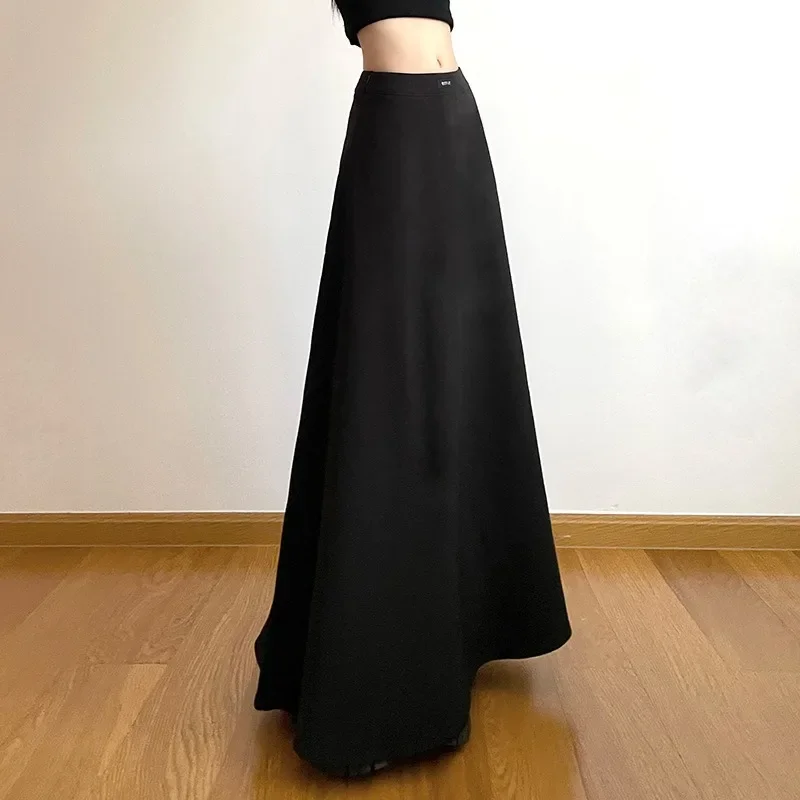 New high waisted slim temperament half skirt for women loose fitting casual black large swing umbrella skirt A-line long skirt
