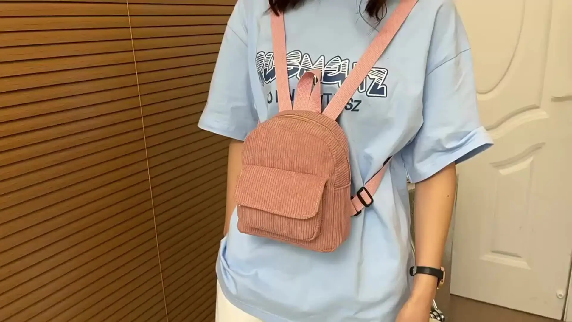Women Fashion Mini Backpack Versatile Corduroy Backpack 