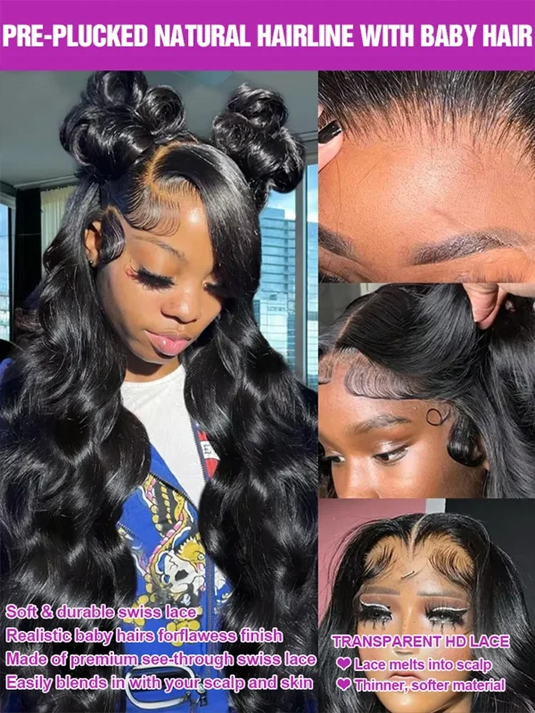 Super Thick 250 Density Body Wave Wig 13x4 HD Transparent Lace Front Human Hair Wig Natural Hairline for Party & Wedding