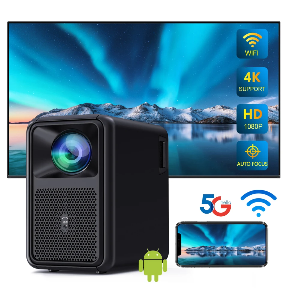 

WZATCO CD36 Auto Focus 1080P 5G WiFi Android Smart Full HD Projector LED DLP 2K 4K TV Video Home Theater Cinema Proyector Beamer