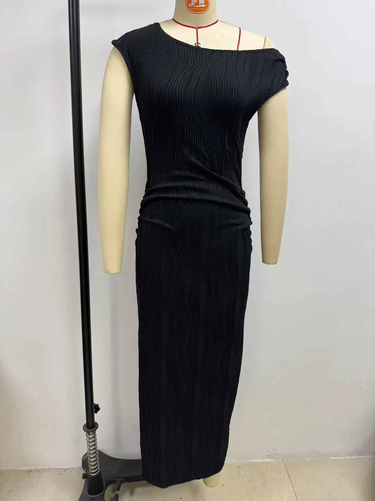 Women Dresses 2026 new casual fashionable water ripple off-the-shoulder solid color ankle length dress clothing vestidoes