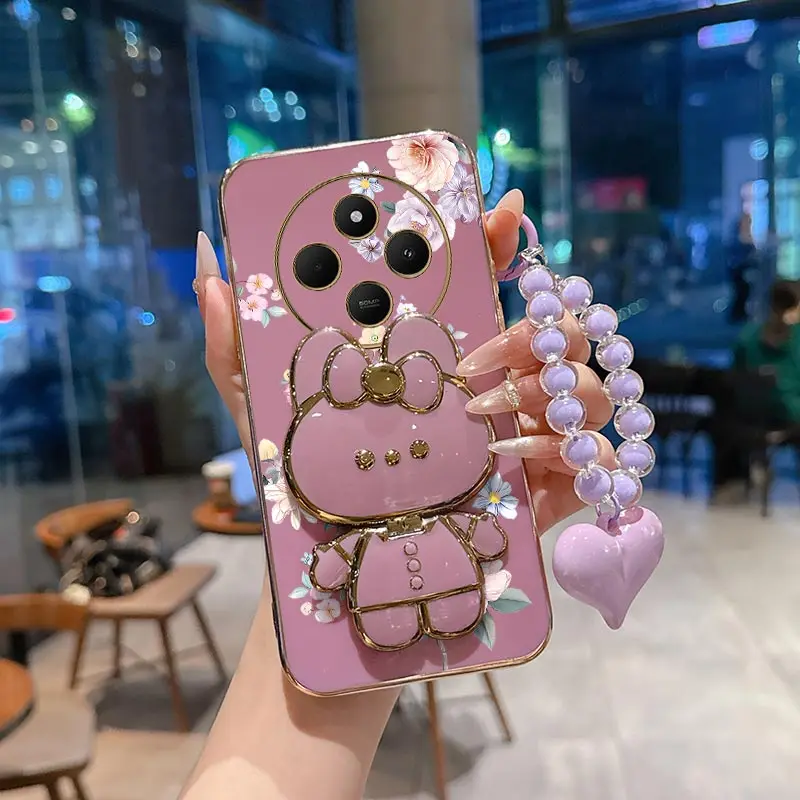 Elegant Floral Plated Lanyard Bracket Phone Case