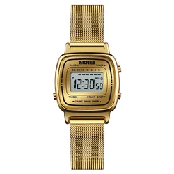 Luxury Women's Waterproof Digital Chrono Calendar Watch with Small Dial (Gold)