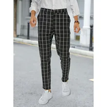 

Slim Fit Casual Fashion Lattice Suit Pants For Men Office Business Checkered Pants Spring Dress Black Plaid Trousers Streetwear