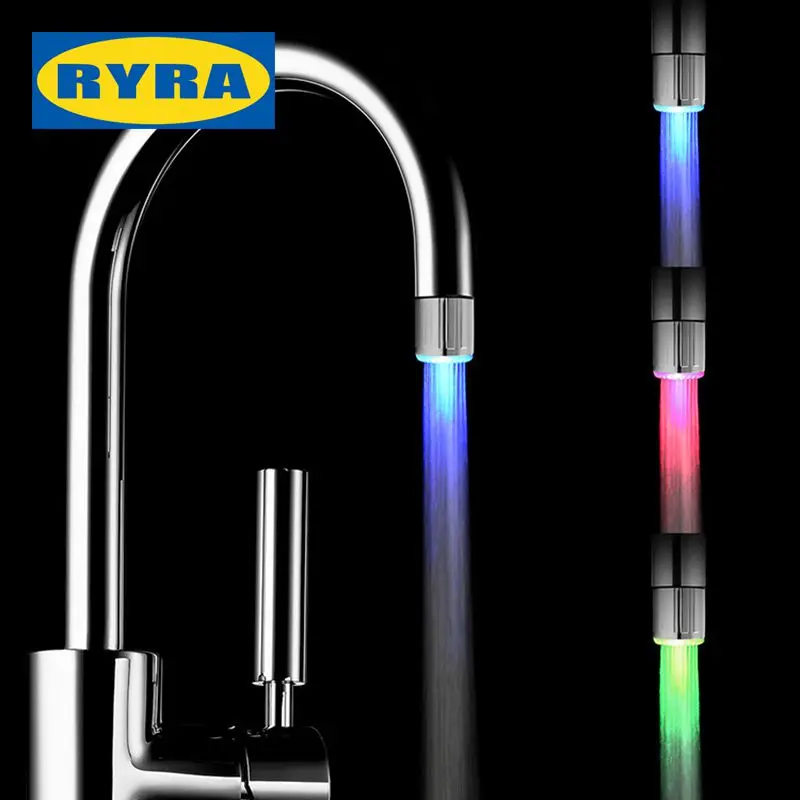 

LED Temperature Sensitive 3-Color Light-up Faucet Kitchen Bathroom Glow Water Saving Faucet Aerator Tap Nozzle Shower Tool