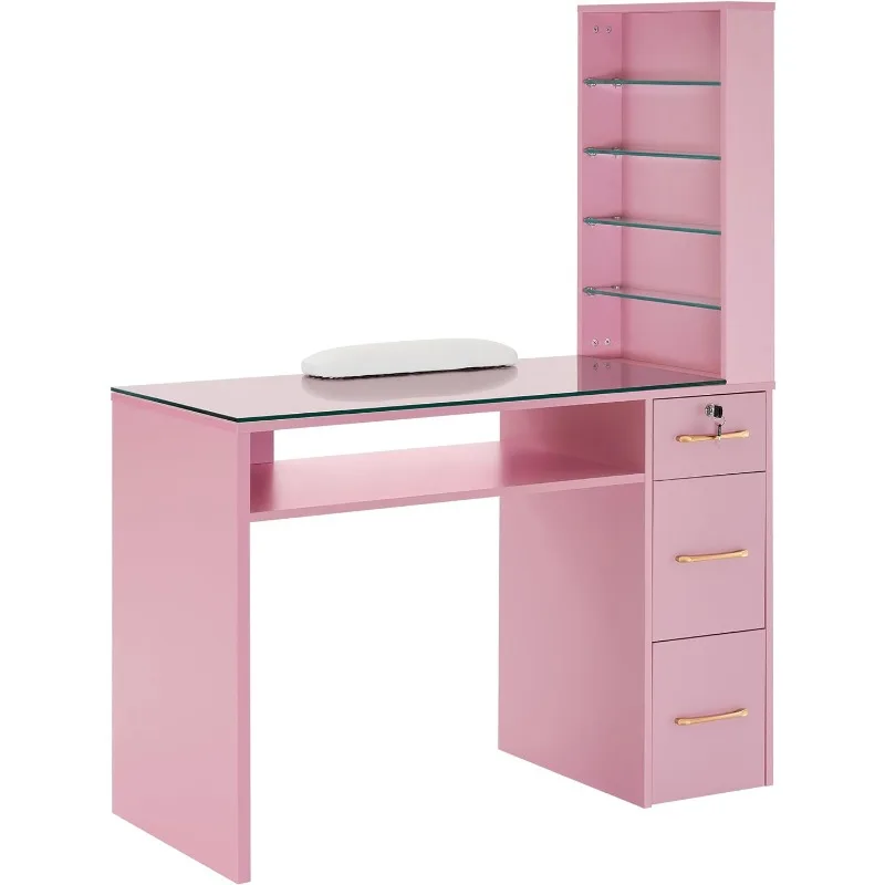 

BarberPub Manicure Table with Drawers, Storage Shelves Spa Beauty Salon Station Nail Desk 2673