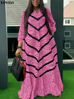 VONDA Plus Size Ruffled Women Bohemian Vestidos Autumn Long Maxi Robe Print Party Elegant 3/4 Sleeve Casual Loose Dress 5XL - Image 3