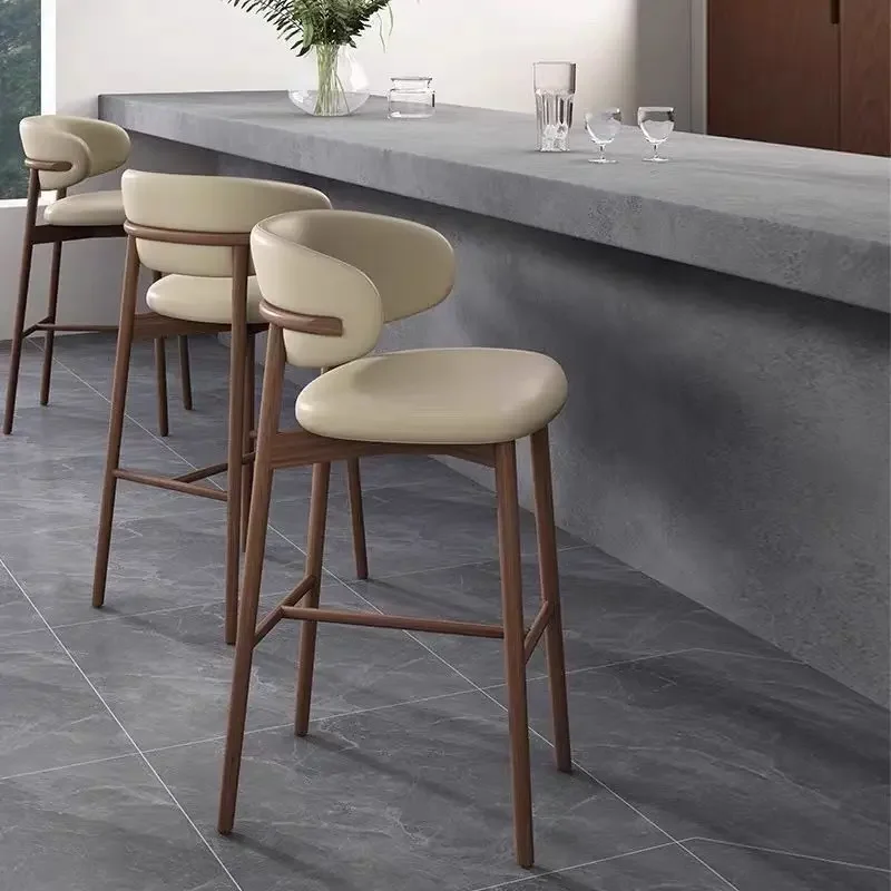 Nordic Modern Simple Light Luxury Solid Wood Home High Bar Table Chair Bar Footstool Backrest bar chairs