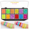 12 Color UV Luminous Holographic Glow Chunky Glitter Eyeshadow Palette Sequin Gel for Kid's Christmas Makeup 5