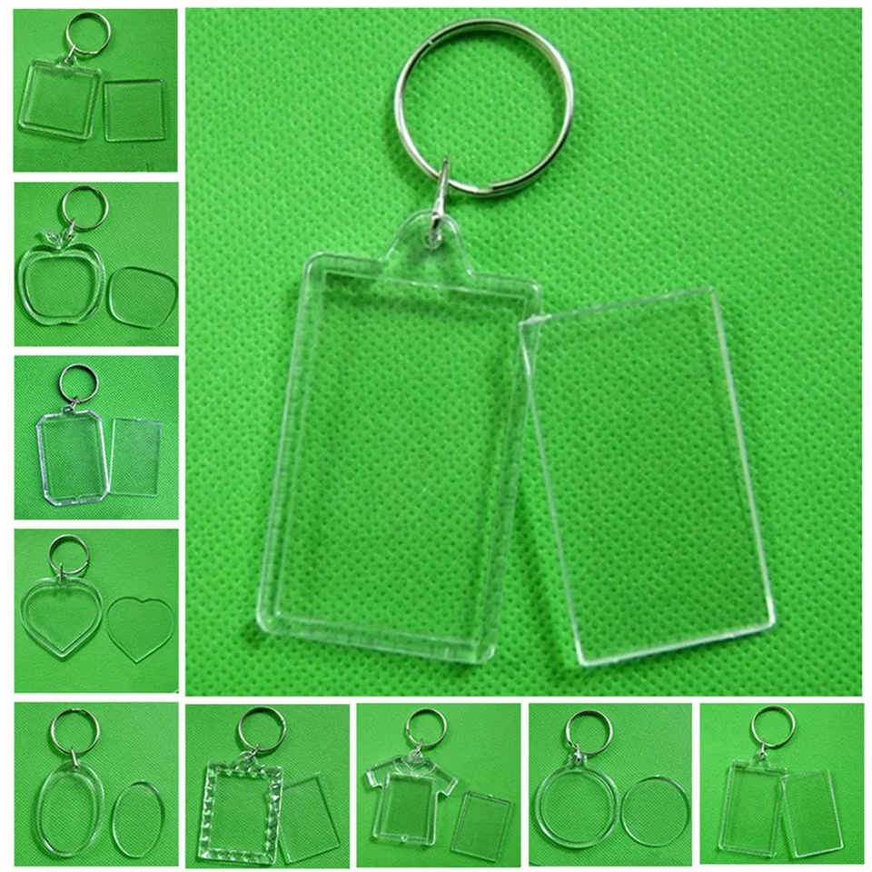 Healeved 100pezzi Portachiavi Trasparente in Acrilico Cornice Per Foto Vuota Portachiavi Forma Durevole e Personalizzabile Per Chiavi e