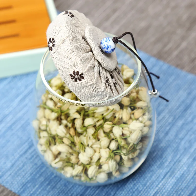 Cotton Print Cloth Lid Tea Canister 450ML Airtight Glass Jar Isolated Air Long Time Storage