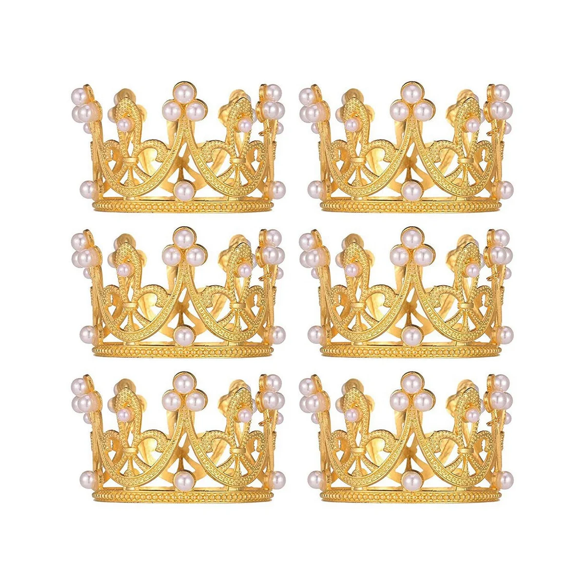 

6Pcs Gold Mini Crown Cake Topper Small Crystal Pearl Cupcake Toppers Small Cupcakes Crown for Wedding Birthday