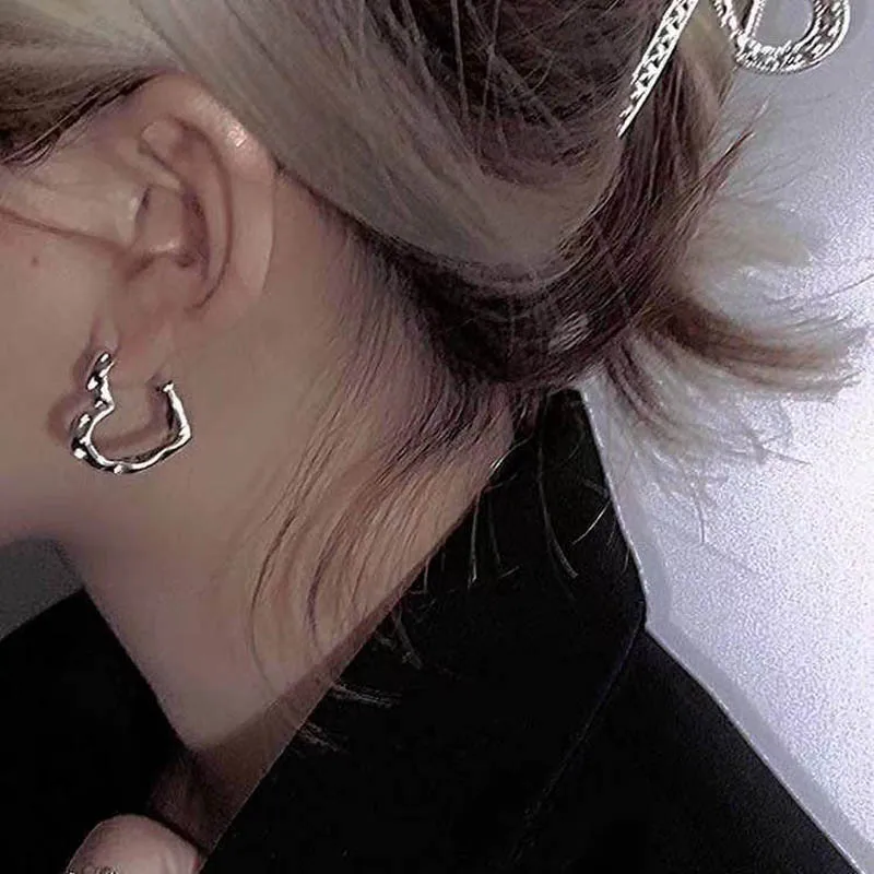 Y2K Korean Fashion Vintage Silver Color Heart Hoop Earrings