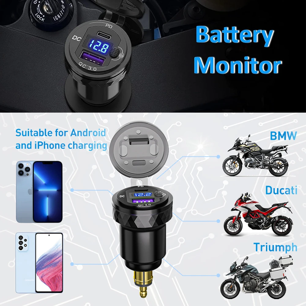  QC3.0  USB ,  USB   ġ, BMW R1200GS 庥ó F800GS Ʈ̾ Ÿ̰ īƼ DIN 