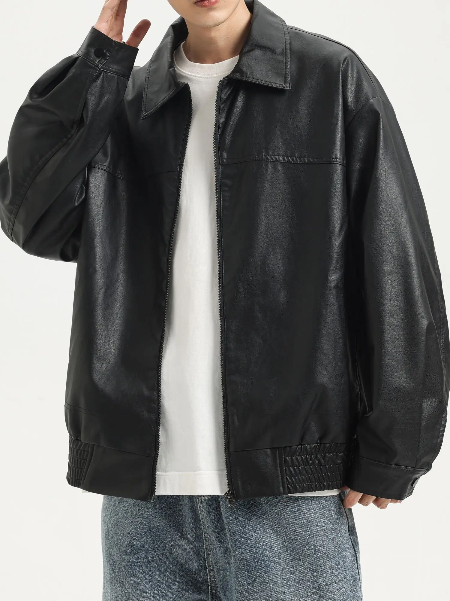 MENS CASUAL OUTDOOR PU LEATHER WATERPROOF  WINDPROOF  JACKET FOR SPRING AUTUMN 5
