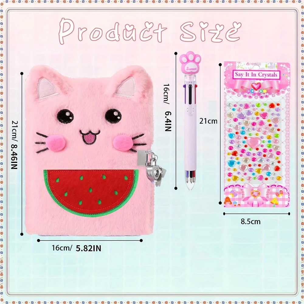 A5 Cat Diary Plush Mermaid Notebook Sparkly Embroidery Diary with Lock Journal  Birthday  Valentine Gift Travel School 2