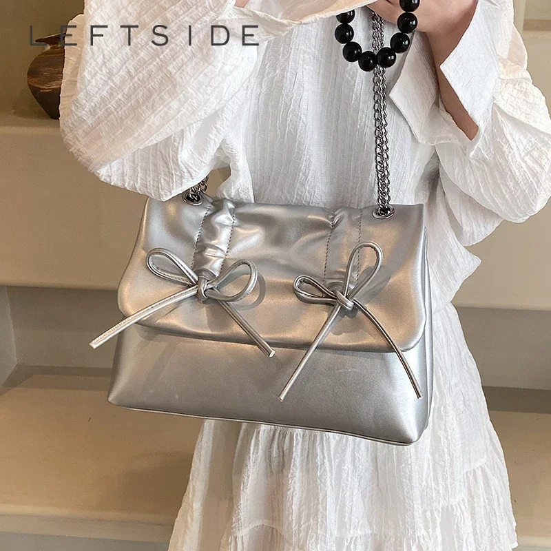 

LEFTSIDE Bow Tie Small Shoulder Bags for Women 2024 Y2K Fashion Handbags and Purses Lady Travel Female Cute Chain Crossbody Bag