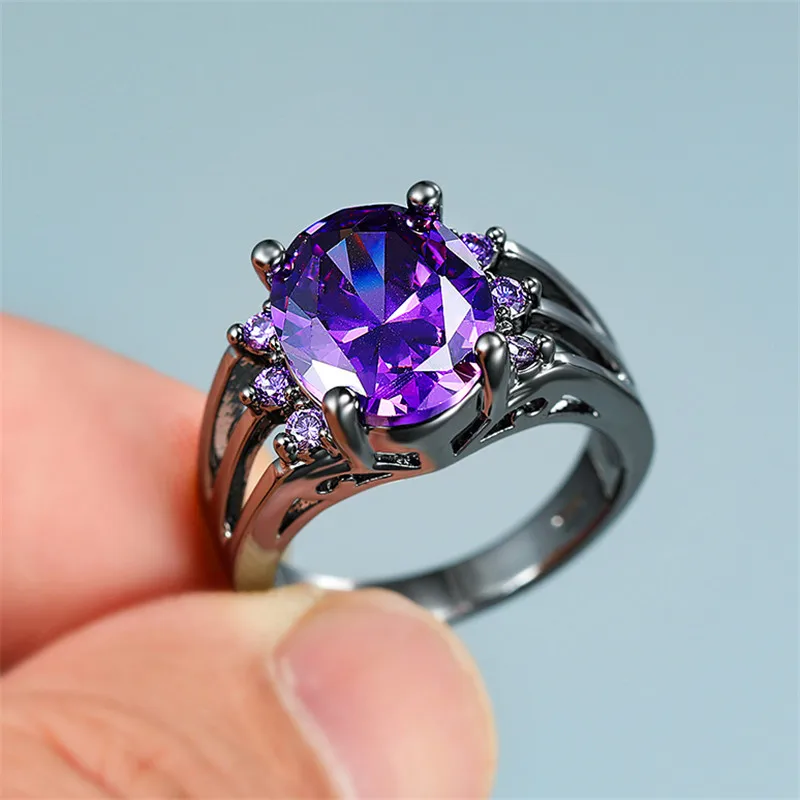 Elegant Female Purple Zircon Stone Engagement Ring Black Gold Color Wedding Jewelry For Women