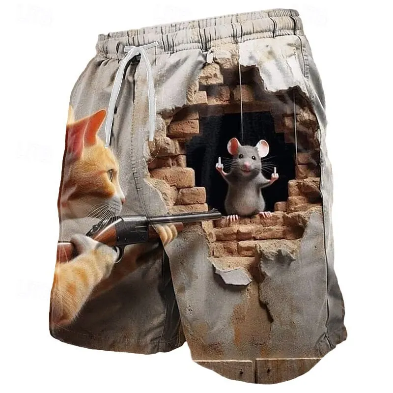 Men Oversized Surfing Beach Shorts Animal Graphic