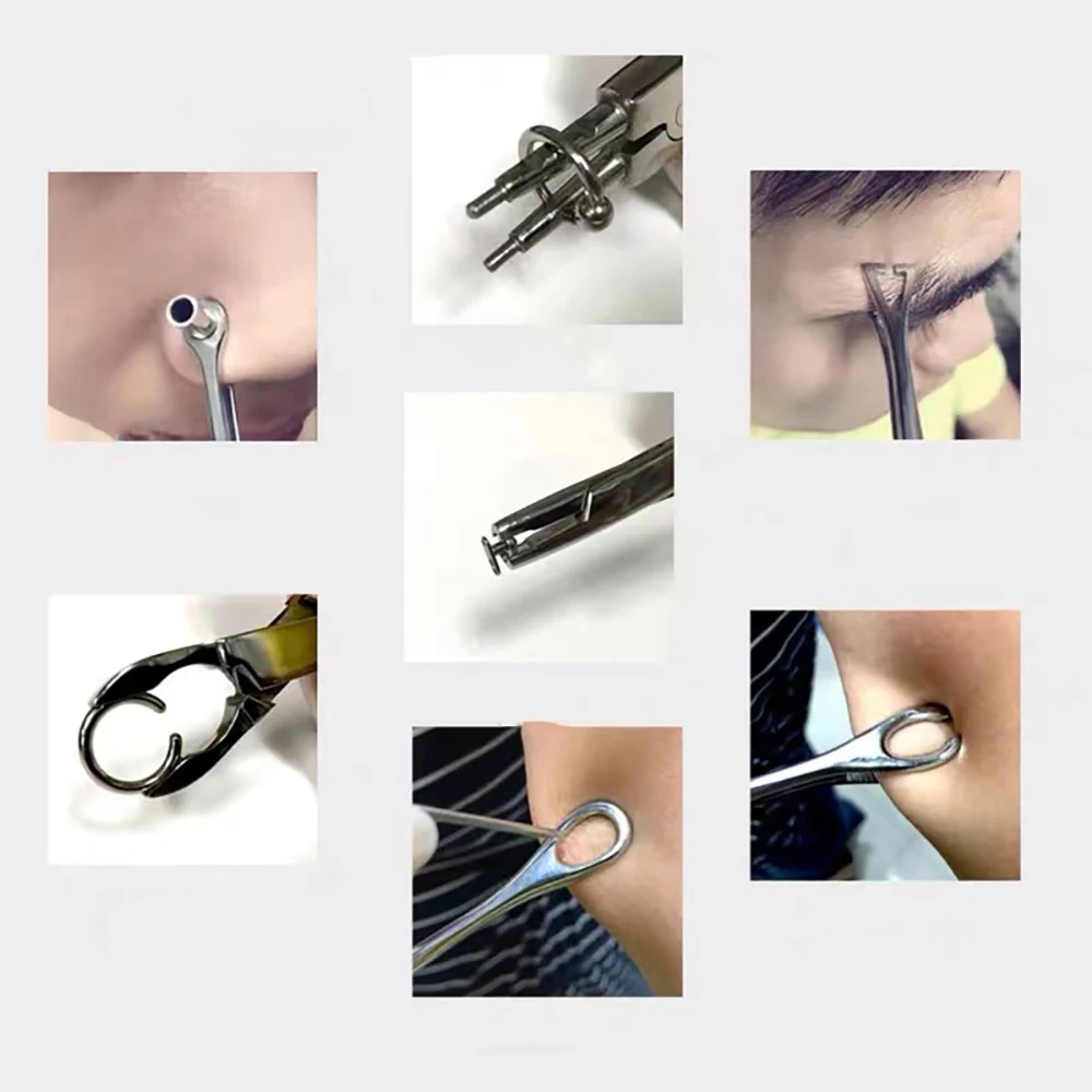 Ear Piercing Tool Body Piercing Forceps Piercing Tool 1PC Surgical Steel Open Triangle Close Ring Lip Ear Pipe Clamp Plier Tweezers Belly Body Piercing Puncture Tool